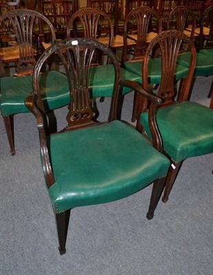 Lot 875 - Eight George III style mahogany dining chairs, re-covered in green leatherette, width 54cm