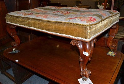 Lot 907 - A Victorian mahogany double footstool with beadwork covering, width 101cm