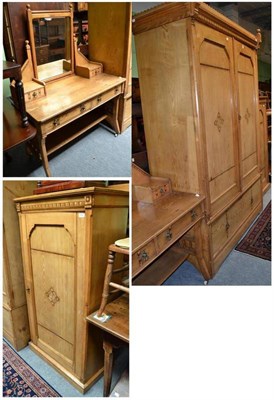 Lot 932 - An Aesthetic ash and parquetry decorated bedroom suite comprising double door wardrobe, width...