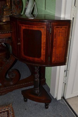 Lot 959 - A 19th century mahogany satinwood and ebony strung corner cupboard, height 100cm