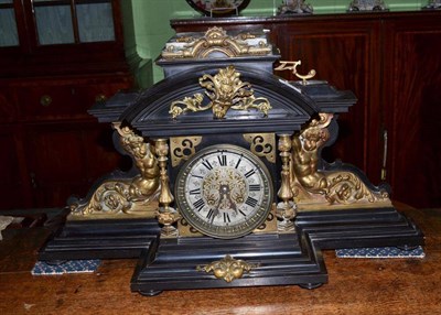 Lot 964 - An ebonised and gilt metal mounted striking mantel clock, movement stamped Gustav Becker