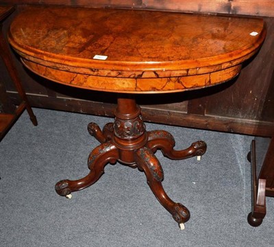 Lot 967 - Victorian walnut fold over card table, width 100cm