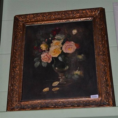 Lot 1105 - Continental School (early 20th century), a still life of roses in a glass vase, oil on panel,...