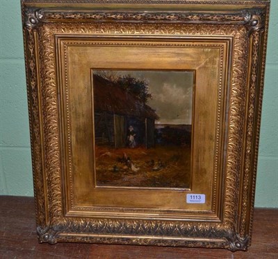 Lot 1113 - R J Hammond (late 19th century), figure at a stable door with chickens in the foreground,...