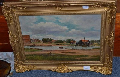 Lot 1119 - John Moore of Ipswich, river scene with boats and figures signed, and dated 1882, oil on...