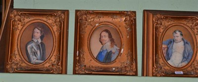 Lot 1124 - Set of five historical watercolour portraits depicting Napoleon, Oliver Cromwell, Wellington,...