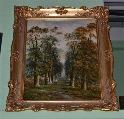 Lot 1130 - English School (late 19th/early 20th century) two figures at rest on a tree lined avenue, bears...