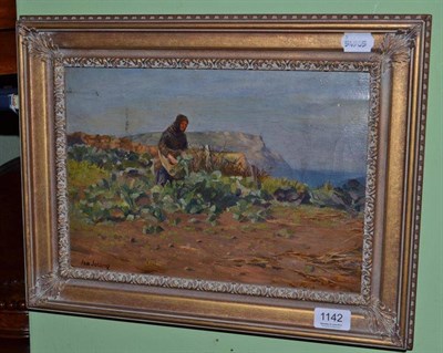 Lot 1142 - Isabella (Isa) Jobling (1850 -1926) A woman picking vegetables, a view of the North East coast...