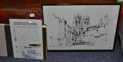 Lot 1164 - Edward Wesson (1910 - 1983) York Minster, signed, pen and ink, together with three further...