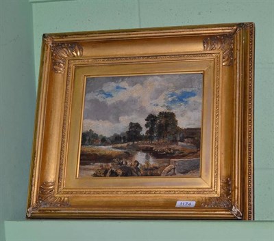 Lot 1174 - Attributed to William James Mclear, a river landscape, oil on panel, 22.5cm by 25.5cm