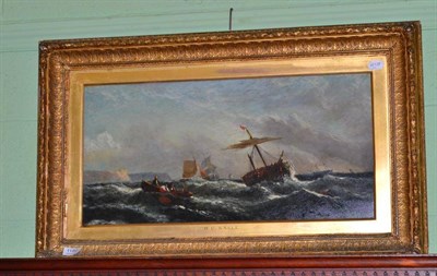 Lot 1180 - William Calcott Knell (1830-1880) ";Evening Brigg in Distress off Dover"; inscribed verso dated...