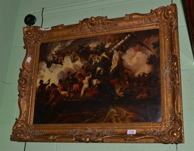 Lot 1182 - Circle of Samuel Drummond Naval battle scene Oil on canvas (a.f.) 43.5cm by 64.5cm