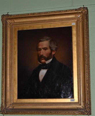 Lot 1184 - English school (19th century), portrait of a gentleman wearing a black jacket and a bow tie