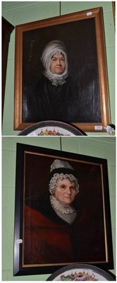 Lot 1185 - English School (late 18th century), head and shoulders portrait of an elderly lady wearing a...