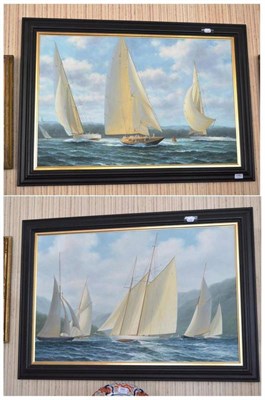 Lot 1192 - Janes Hardy (20th/21st century) A pair of yachting scene, signed and initialled, oil on canvas,...