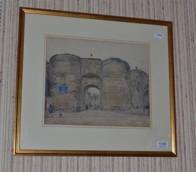 Lot 1198 - Frederick (Fred) Lawson (1888 -1968), Castle Gates, Northern France signed, pencil and watercolour