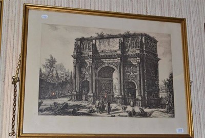 Lot 1216 - After Piranasi, ";Arch of Constantine"; black and white engraving, 47cm by 70cm