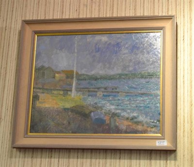 Lot 1217 - Jack Millar A.R.C.A., R.B.A (b.1921) ";Storm, Swanage Bay"; inscribed verso, oil on board, 39cm...