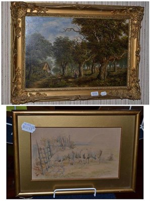 Lot 1219 - C Leaver (later 19th century) A mother an child on a wooded path before a cottage, signed, and...