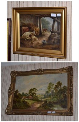 Lot 1220 - L* Richards (early 20th century), A figure on a country path, signed, oil on canvas, together...