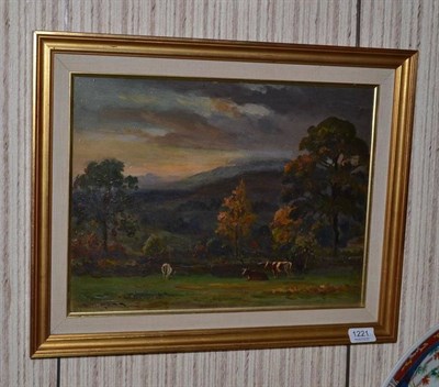 Lot 1221 - Ernest Higgins Rigg (1868-1947) Summer pasture with cattle grazing, Signed, oil on panel, 31cm...