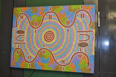 Lot 1229 - Christine Nakamarra Long, Aboriginal abstract design, Oil on canvas, inscribed verso and...