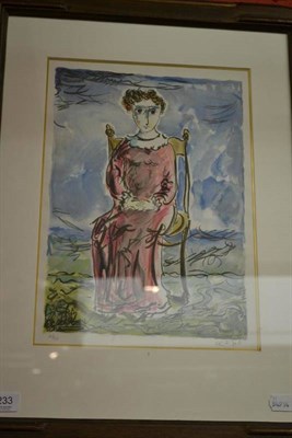 Lot 1233 - Marc Chagall (Russian 1887-1985), Young girl seated in chair in landscape, Colour lithograph,...