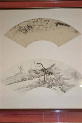 Lot 1234 - Chinese School (18th/19th century) Designs for fan leaves (landscape and water), two in one...