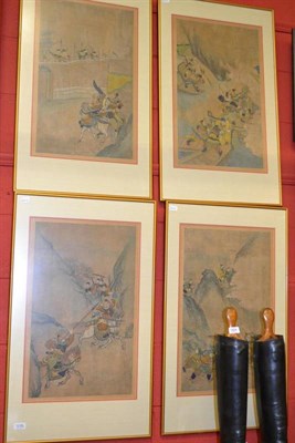 Lot 1238 - Chinese School A set of four Chinese equestrian and river battle scenes, Watercolour on paper, each