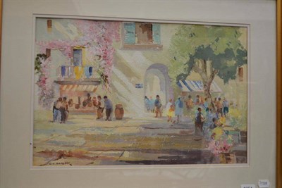 Lot 1254 - Gordon Clifford Barlow (1913-2004) Town scene in the south of France, signed, watercolour...