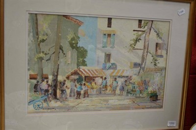 Lot 1255 - Gordon Clifford Barlow (1913-2004), French town scene with market stalls, signed, pencil and...