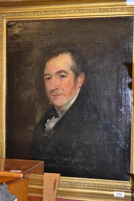 Lot 1266 - English School (later 19th century), Portrait of a gentleman head and shoulders wearing a black...