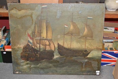 Lot 1271 - Style of B Peeters, Ships at sea, oil on canvas, 77cm by 97cm