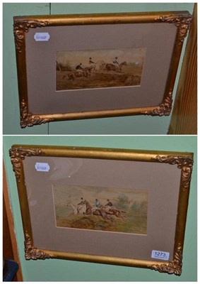 Lot 1273 - After Alfred Wheeler A pair of painted over prints depicting steeple chase, possibly St Albans...