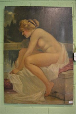 Lot 1275 - W* H* Braun (early 20th century) A female nude in a Classical landscape drying herself, signed, oil