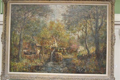 Lot 1294 - John Falconer Slater (1857-1937), Watermill in springtime, Oil on board laid down on plywood,...