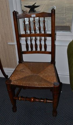 Lot 1329 - Set of four rush and spindle ladder back chairs, width 40cm