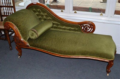 Lot 1335 - Victorian walnut framed chaise longue, length 170cm and a lady's and gentleman's chair ensuite with