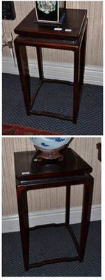 Lot 1358 - Pair of Chinese hardwood stands with shaped stretchers, 34cm and 40cm wide