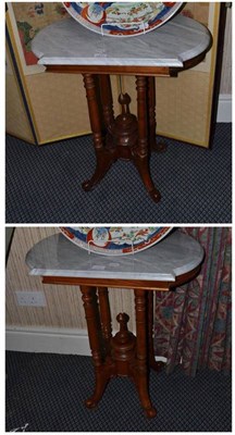 Lot 1371 - Pair of marble top side tables, width 60cm