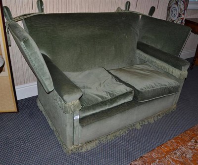 Lot 1372 - A green velvet knoll-style sofa, width 168cm