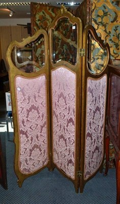 Lot 1379 - A French gilded three fold dressing screen, height 180cm