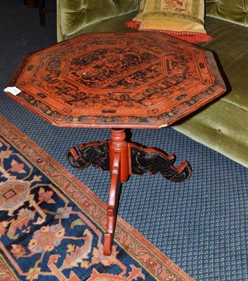 Lot 1384 - An Indian red lacquer octagonal tripod table, height 52cm