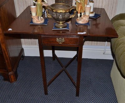 Lot 1393 - George III mahogany drop leaf table on chamfered supports, length 72cm