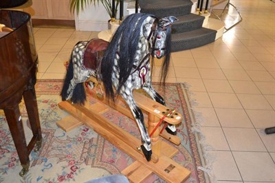 Lot 1397 - Dapple Grey modern rocking horse 'Lizzie' on treadle base by Memory Lane Rocking Horse (H: 110cm)