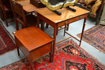 Lot 1418 - Mahogany side table 74cm wide, a commode stool and a Chippendale style armchair