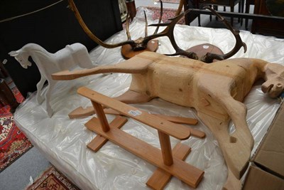 Lot 1421 - Unfinished rocking horse, another smaller and a box of assorted fittings