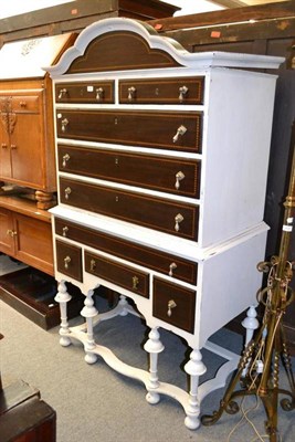 Lot 1451 - Painted and walnut inlaid tallboy, width 102cm