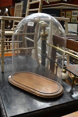 Lot 1486 - Glass dome with moulded oak stand, height 47cm