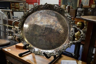 Lot 1488 - Large plated two handled oval tray, diameter 78cm